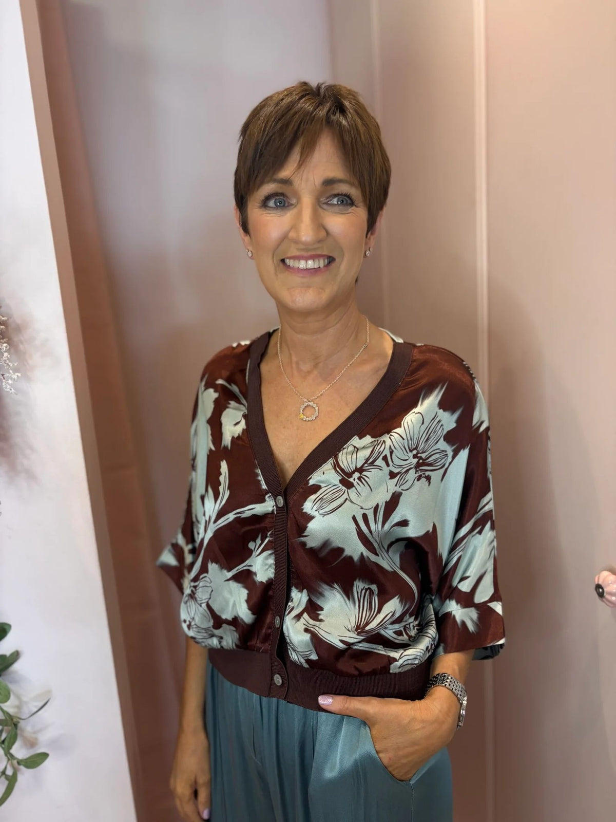 Rebecca Printed Button Top-21
