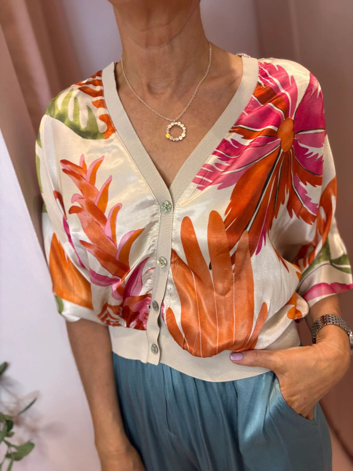 Rebecca Printed Button Top-32