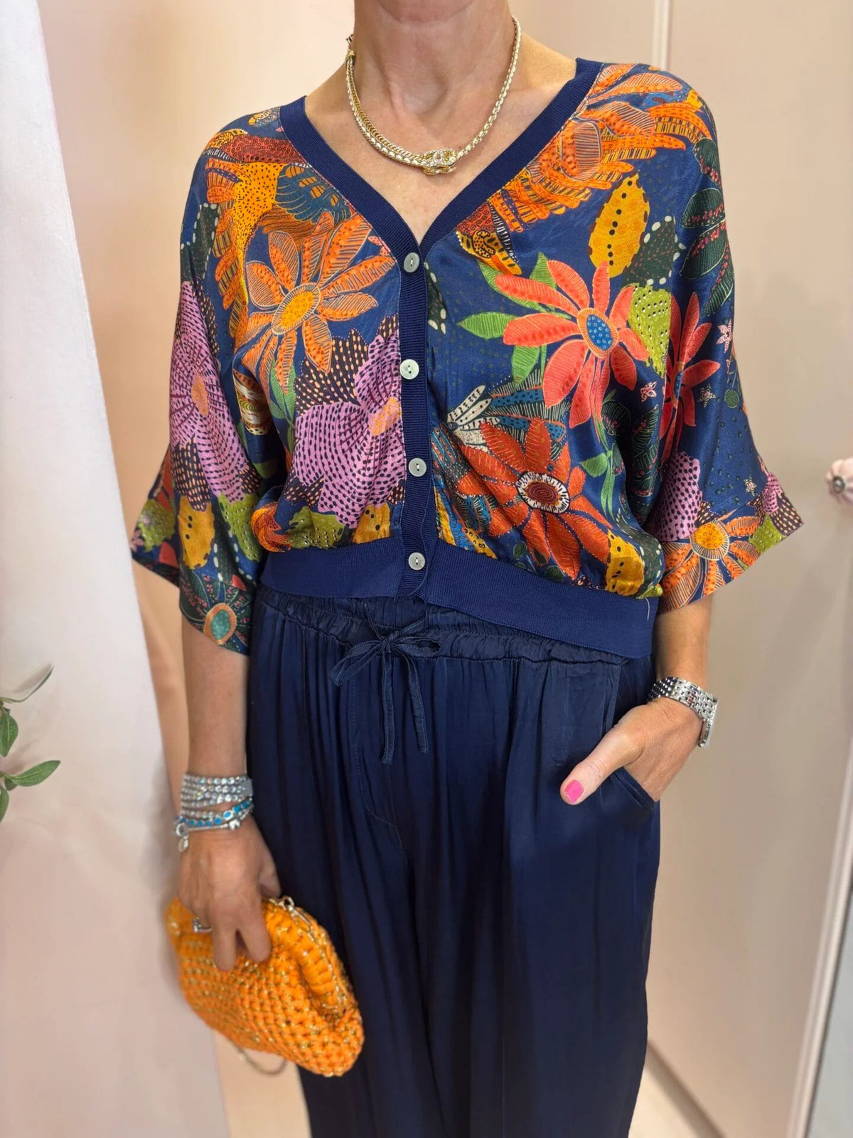 Rebecca Printed Button Top-5