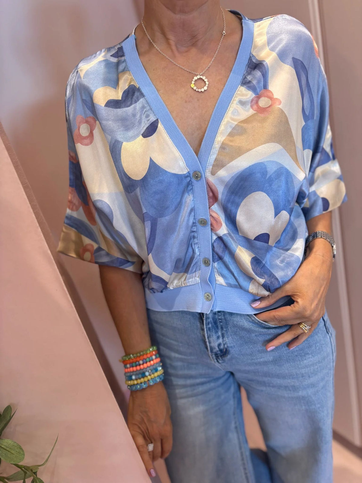 Rebecca Printed Button Top-7