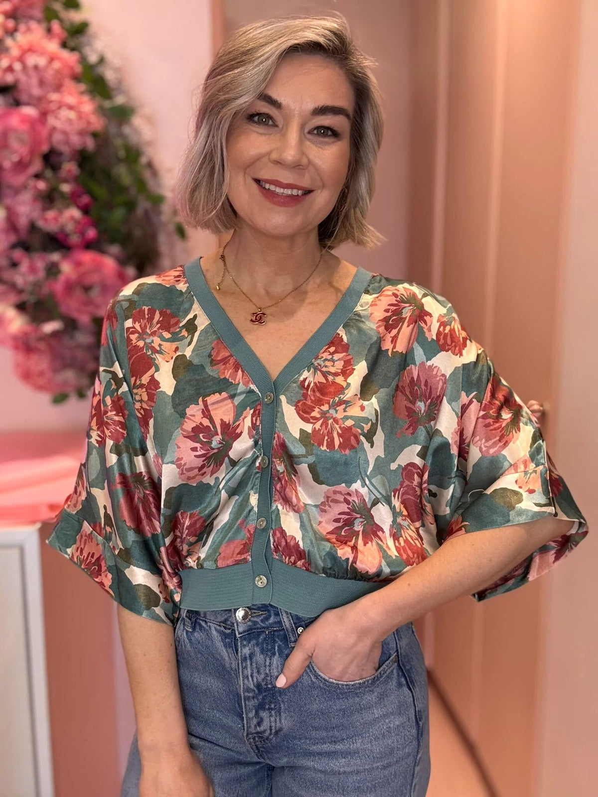 Rebecca Printed Button Top-14