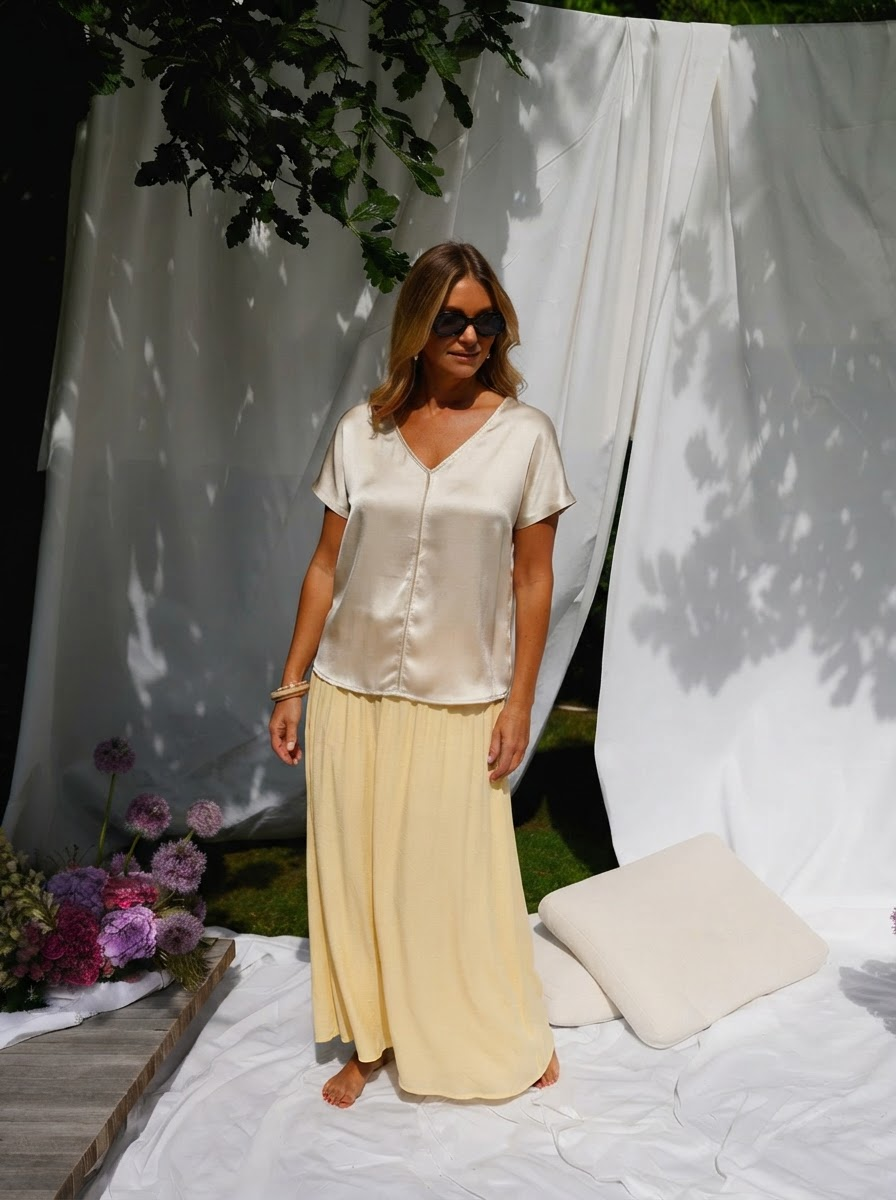 Satin V-Neck T-Shirt