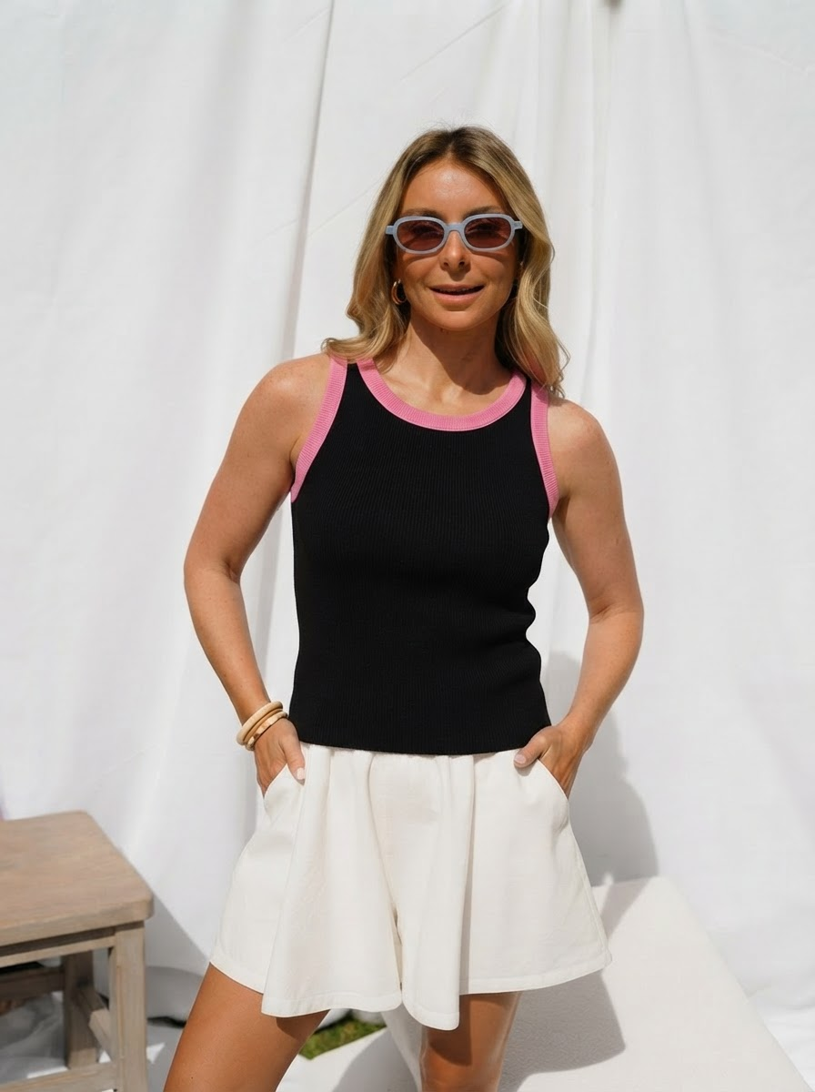 Cotton Contrast Trim Tank-1