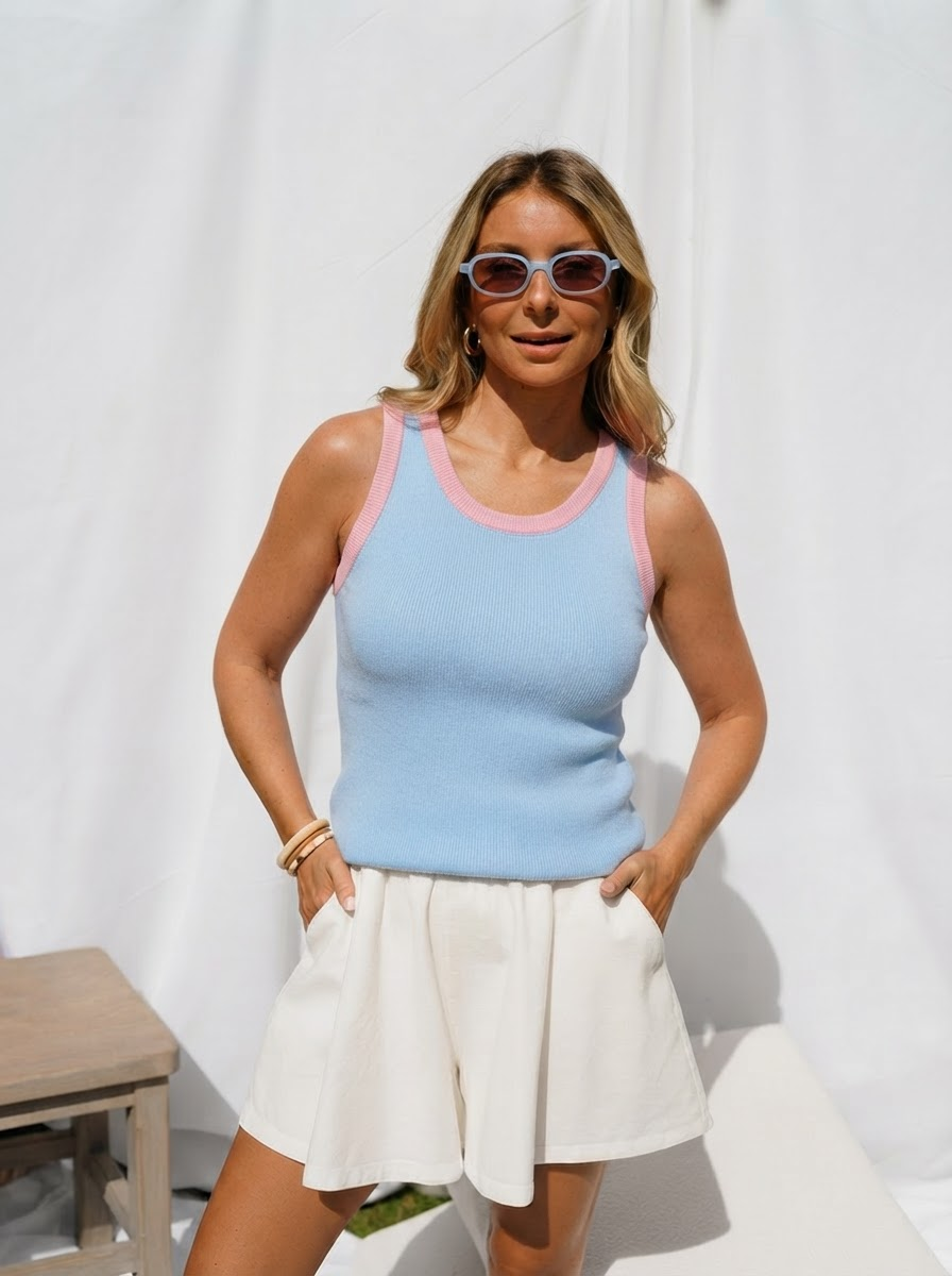 Cotton Contrast Trim Tank-2