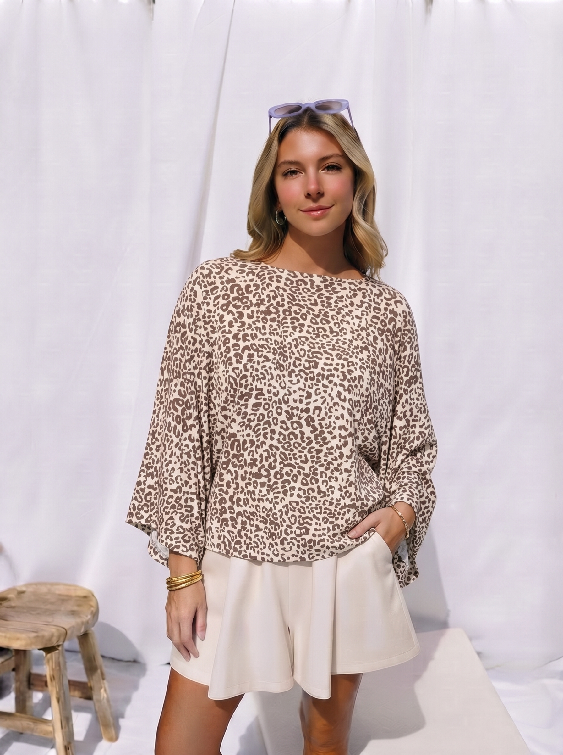 Leopard Print Batwing Jersey Top
