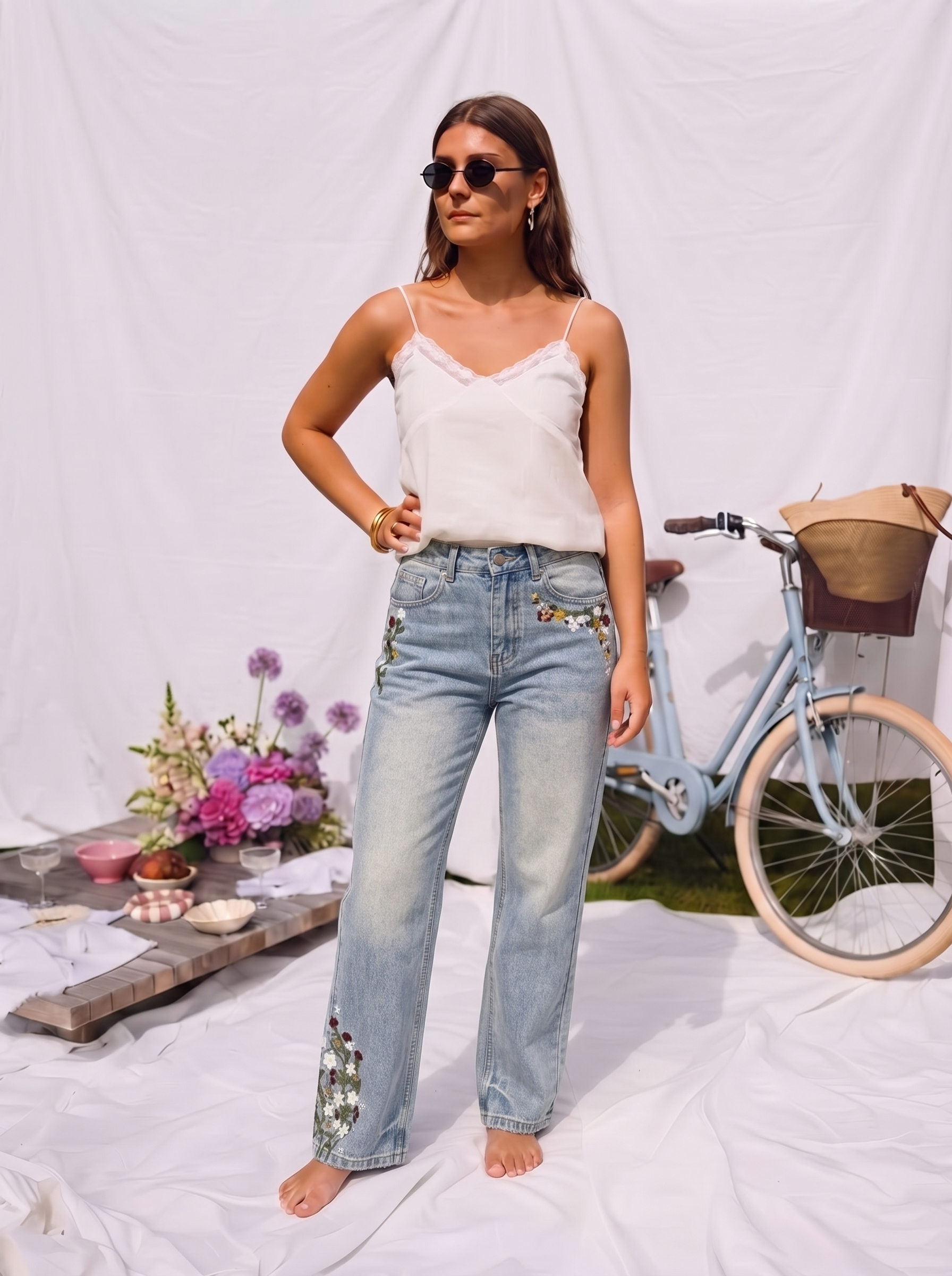 Melly Embroidered Moss Jeans-2