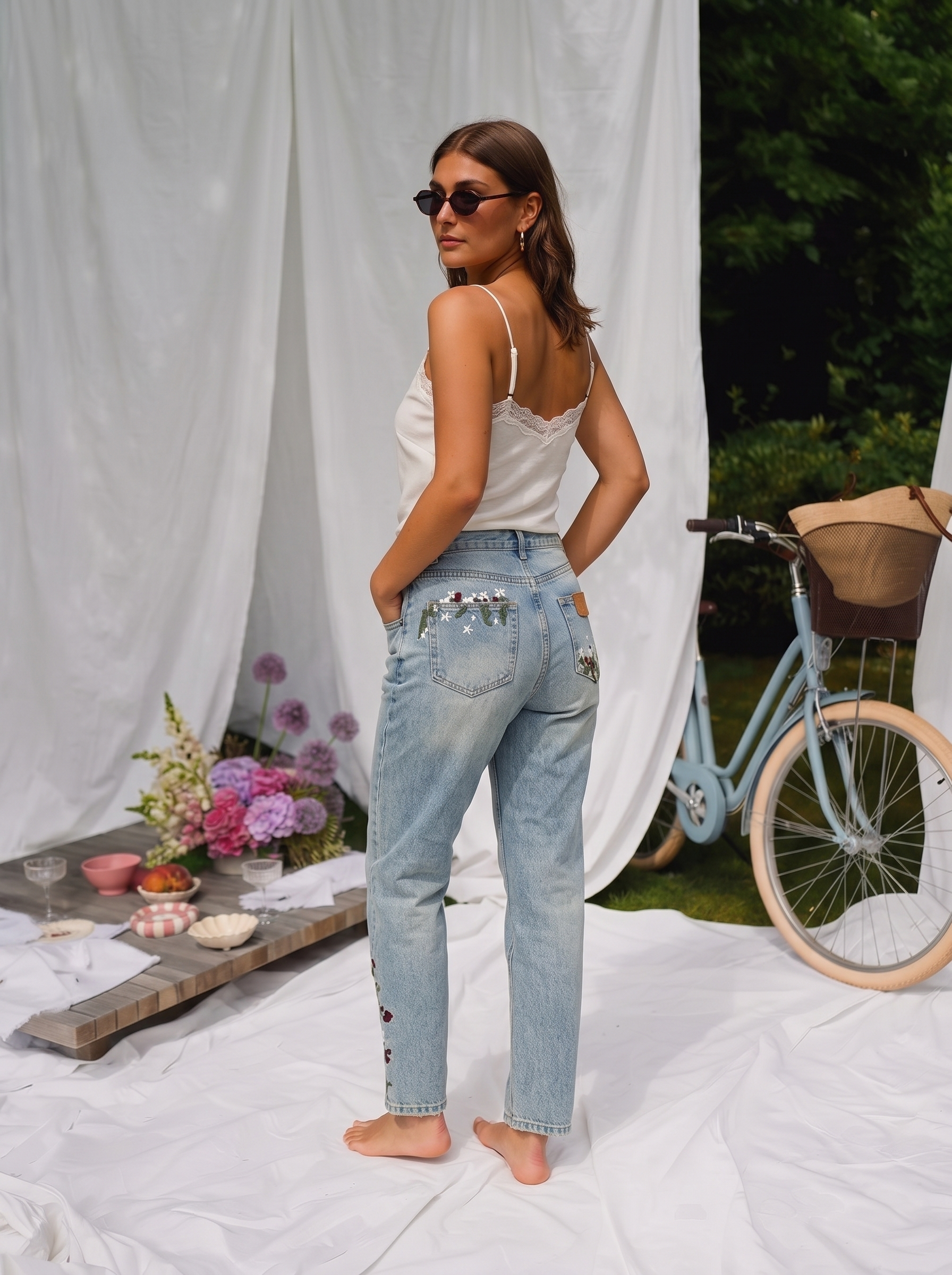 Melly Embroidered Moss Jeans-1
