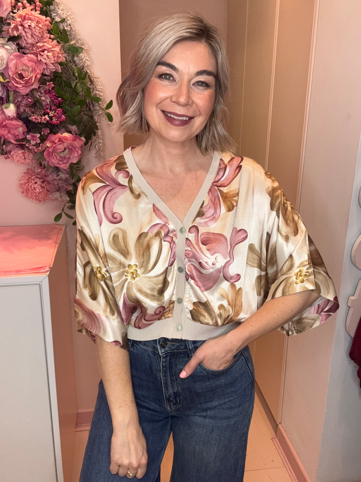 Rebecca Printed Button Top-29