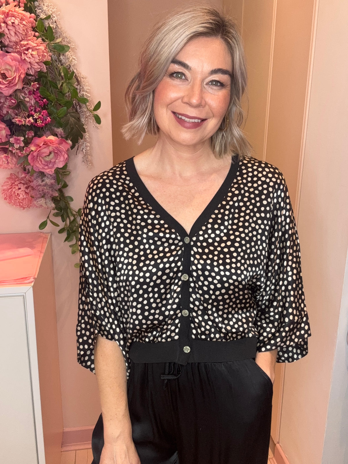 Rebecca Printed Button Top-16