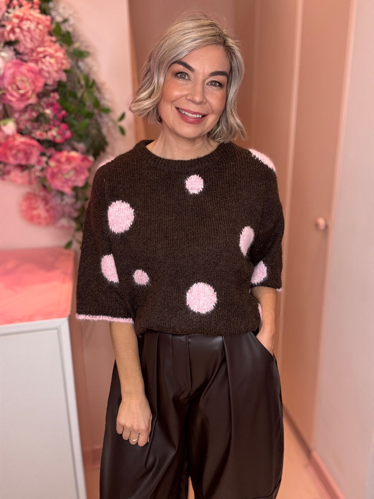 Polka Dot Short Sleeve Knit-1