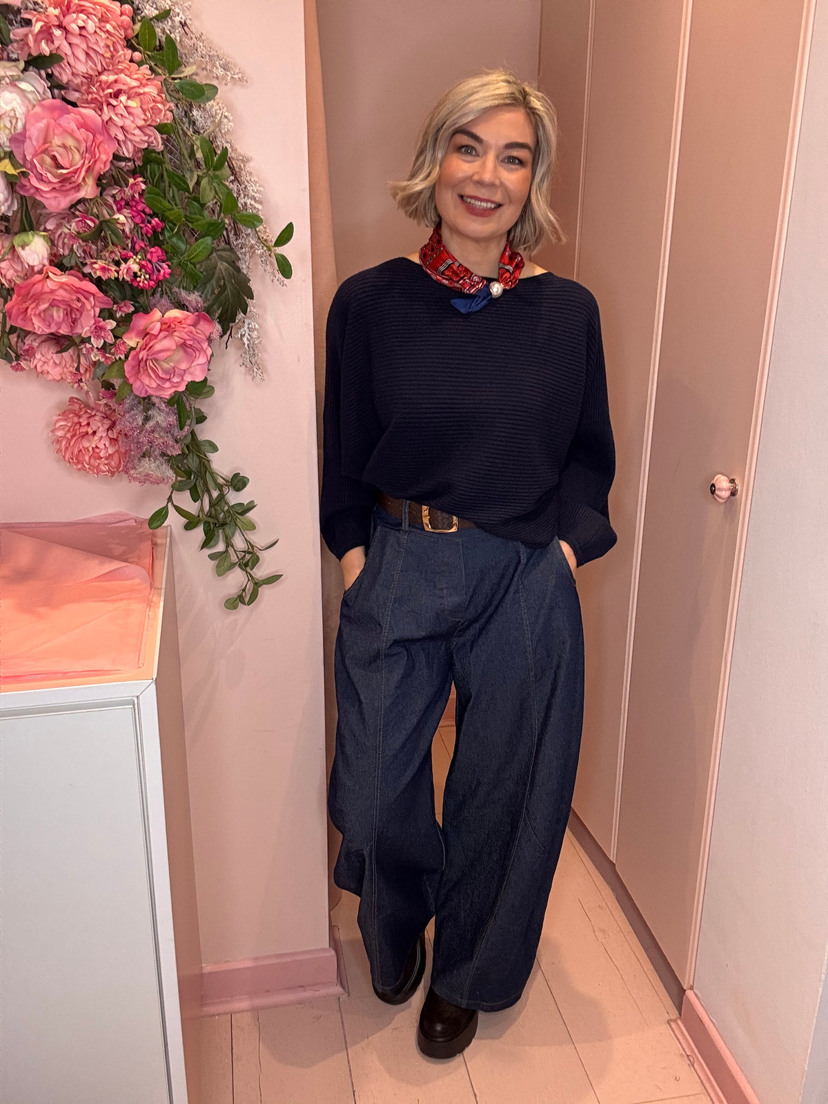 Indigo Belted Barrel Jeans-1