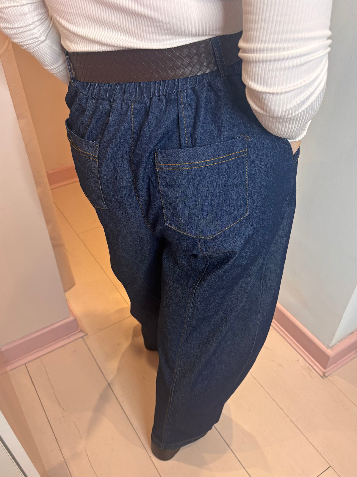 Indigo Belted Barrel Jeans-3