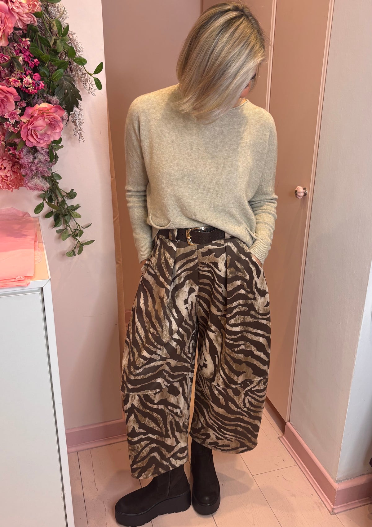 Animal Print Barrel Trousers-8
