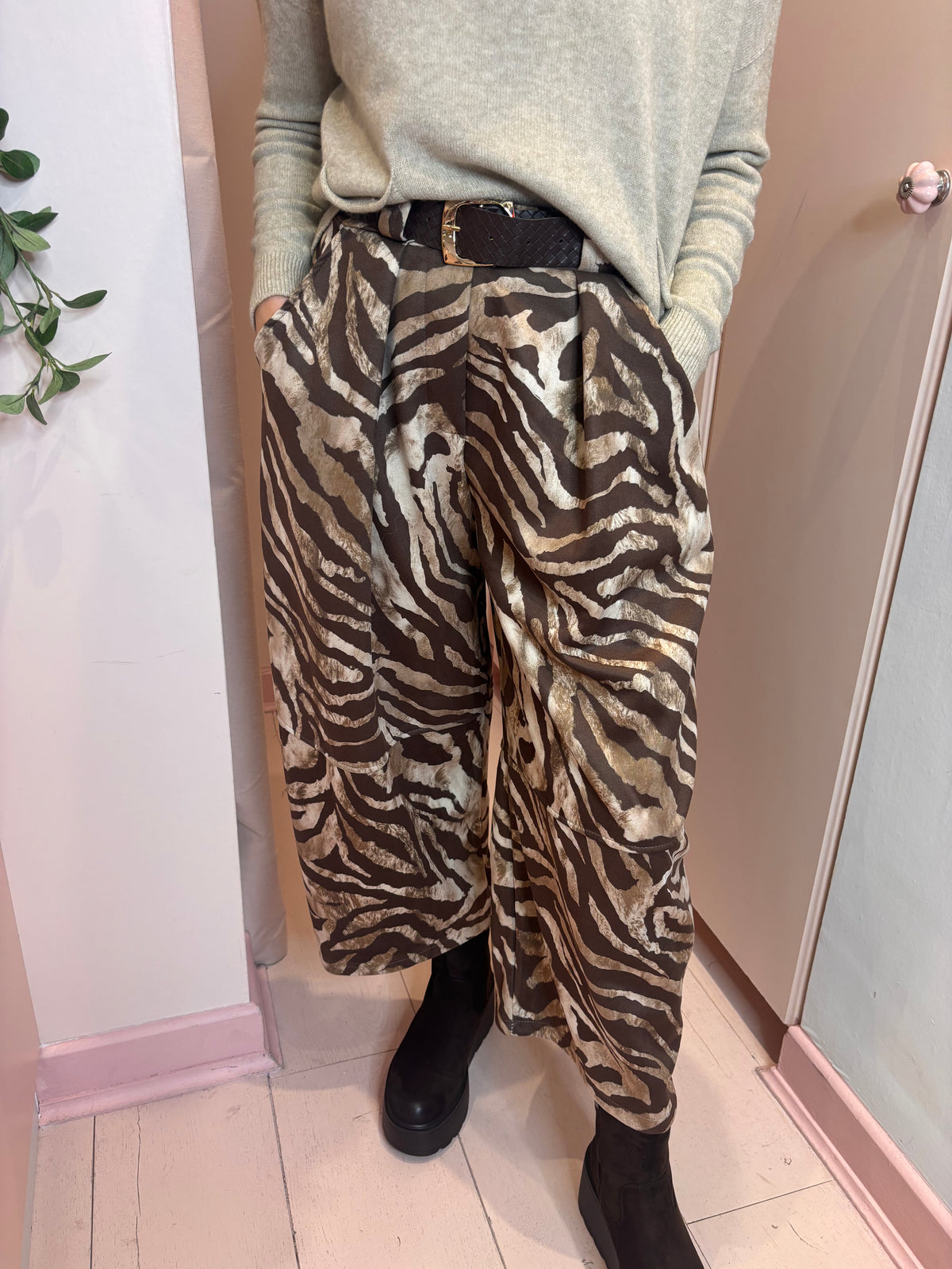 Animal Print Barrel Trousers-16