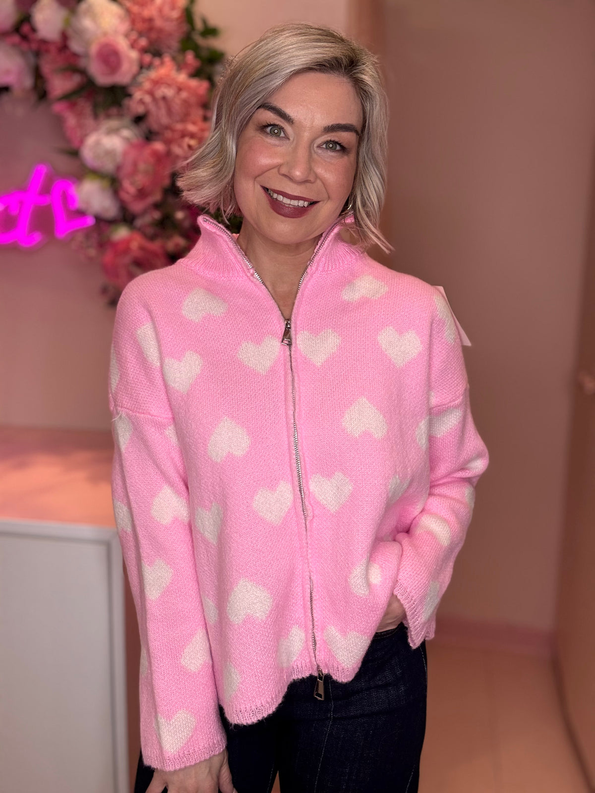 Heart Zip Knit Cardigan-2