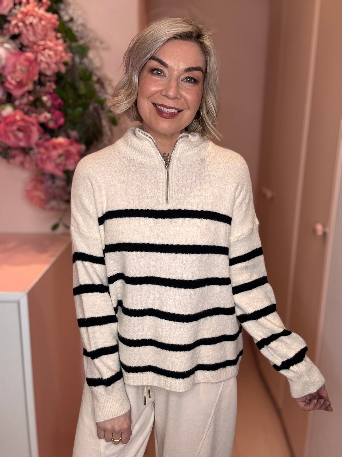 The Sophie Stripe Zip Neck Knit-1