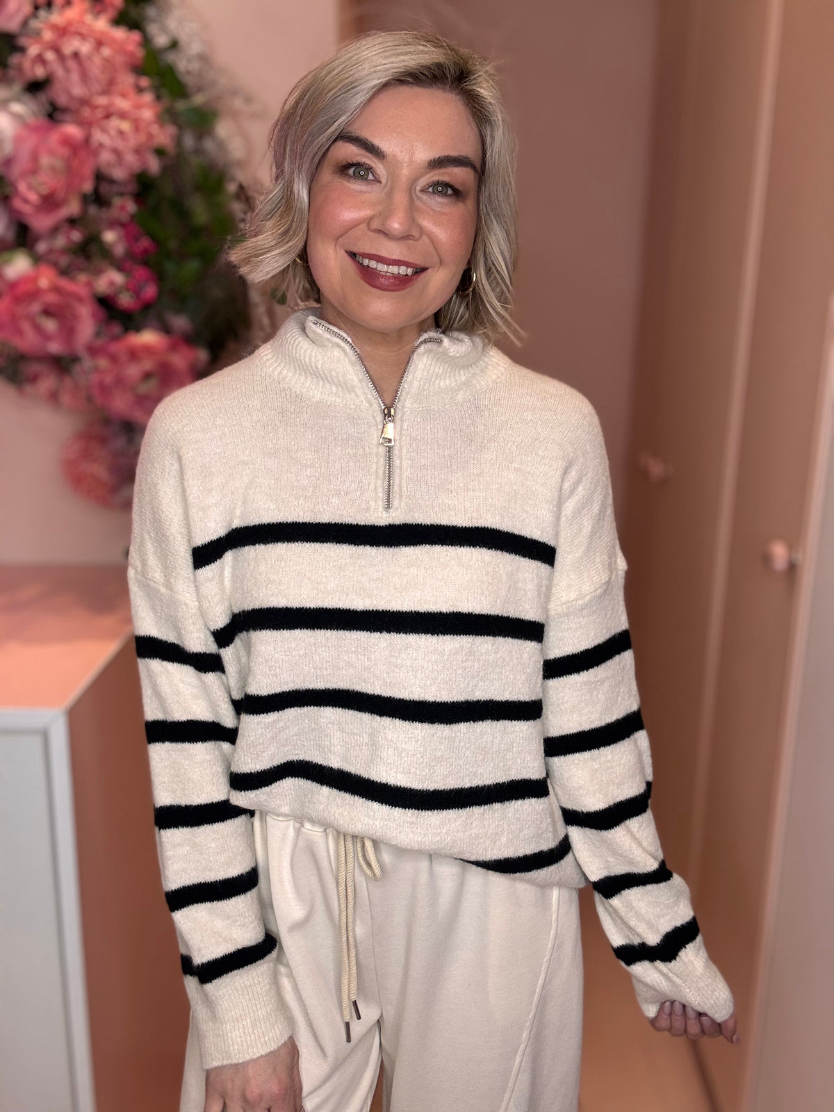The Sophie Stripe Zip Neck Knit-7