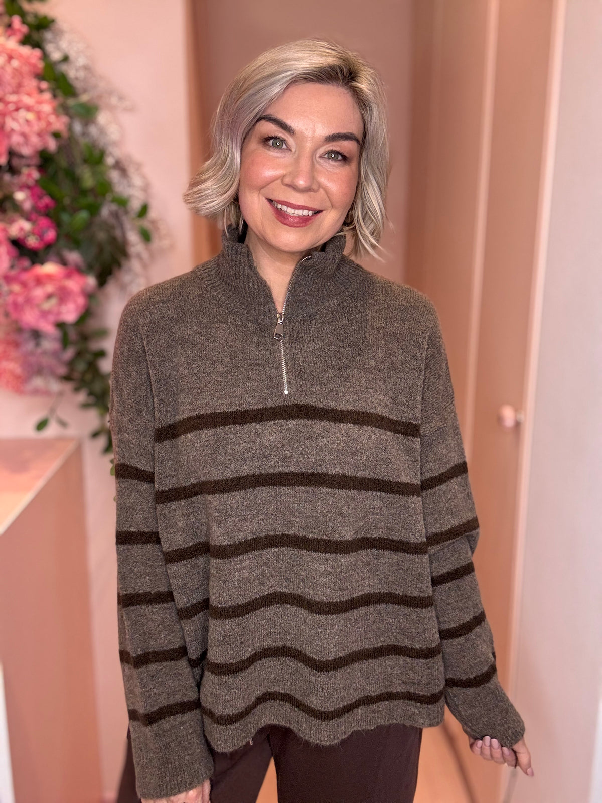 The Sophie Stripe Zip Neck Knit-2