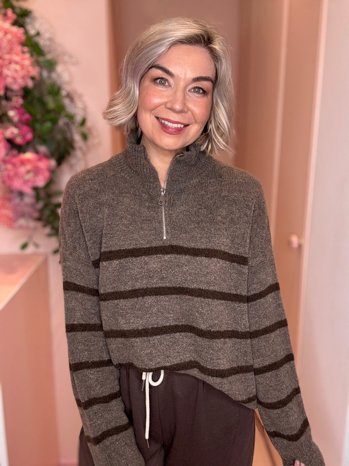 The Sophie Stripe Zip Neck Knit-5