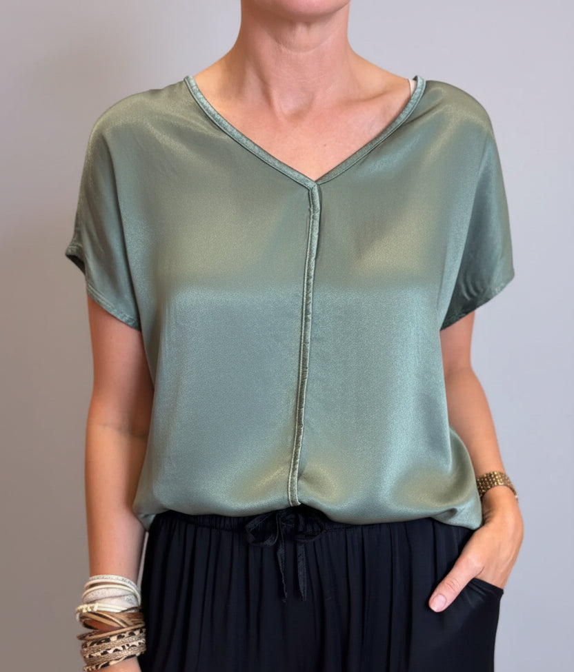 Satin V-Neck T-Shirt-4