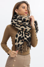 Leopard Print Wool Blend Scarf