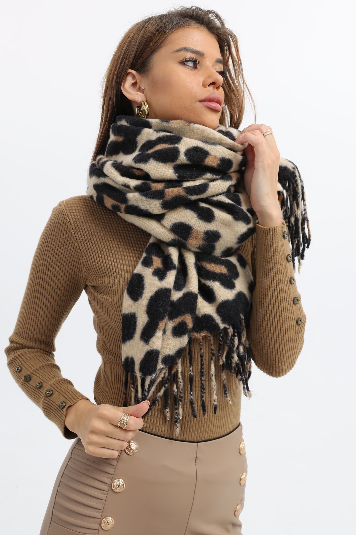 Leopard Print Wool Blend Scarf-1