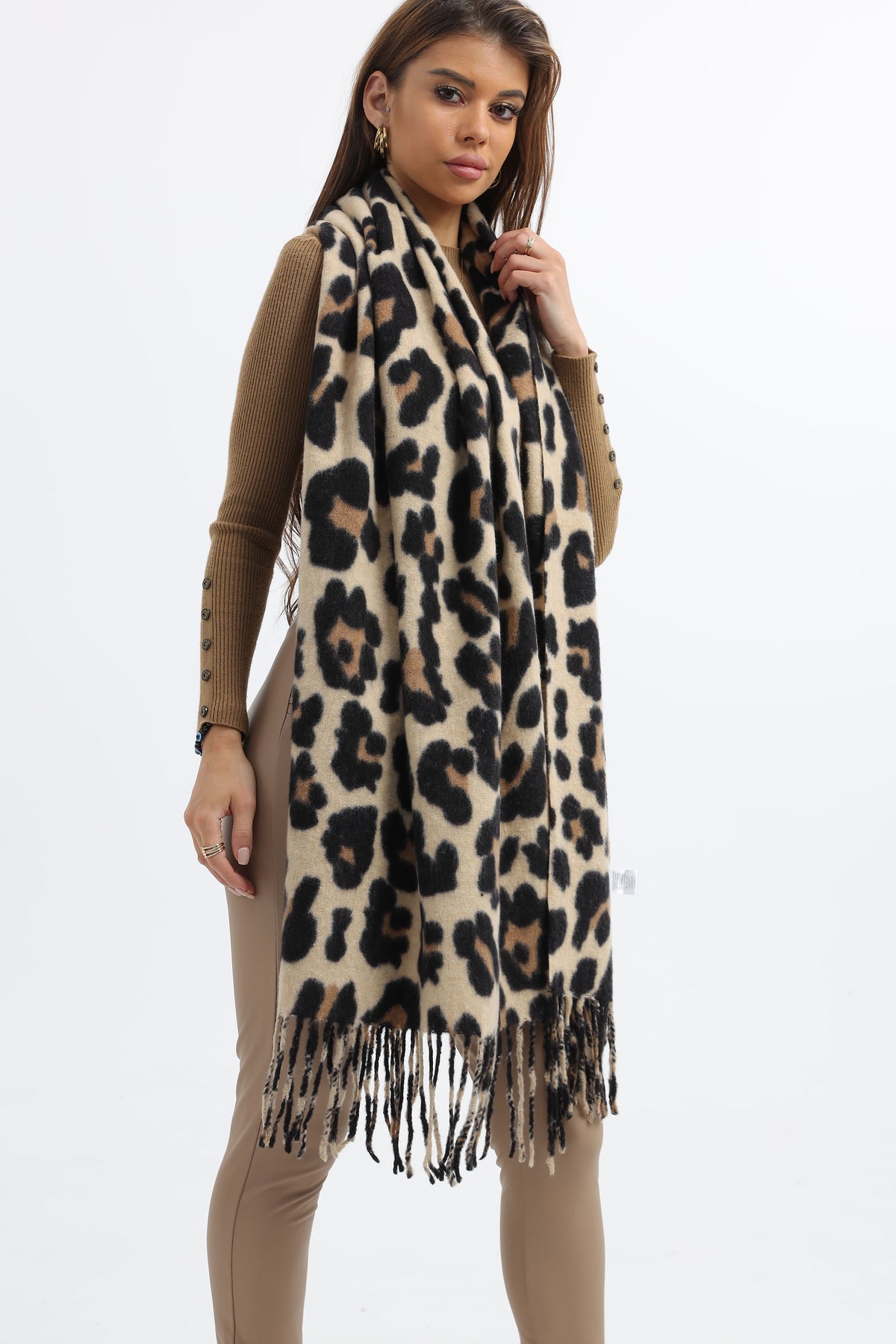 Leopard Print Wool Blend Scarf-7