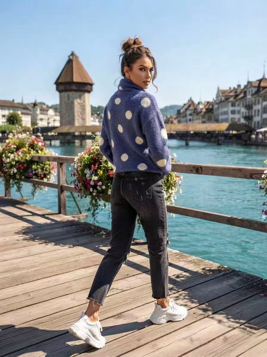 Polka Dot Knit & Scarf Set-6