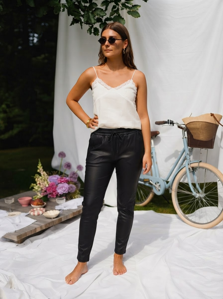 Melly Leather-Look Drawstring Joggers-1