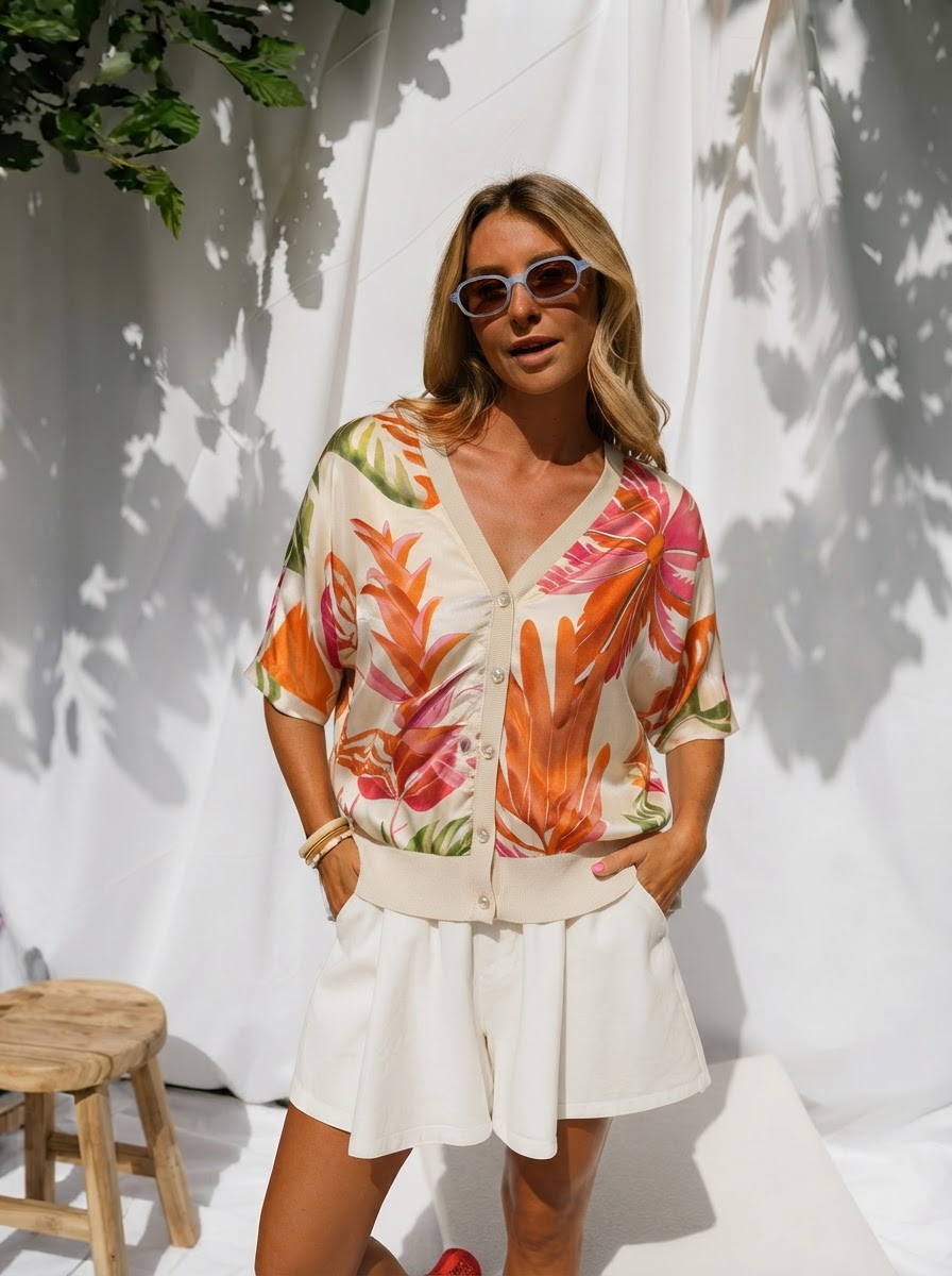 Rebecca Printed Button Top-5