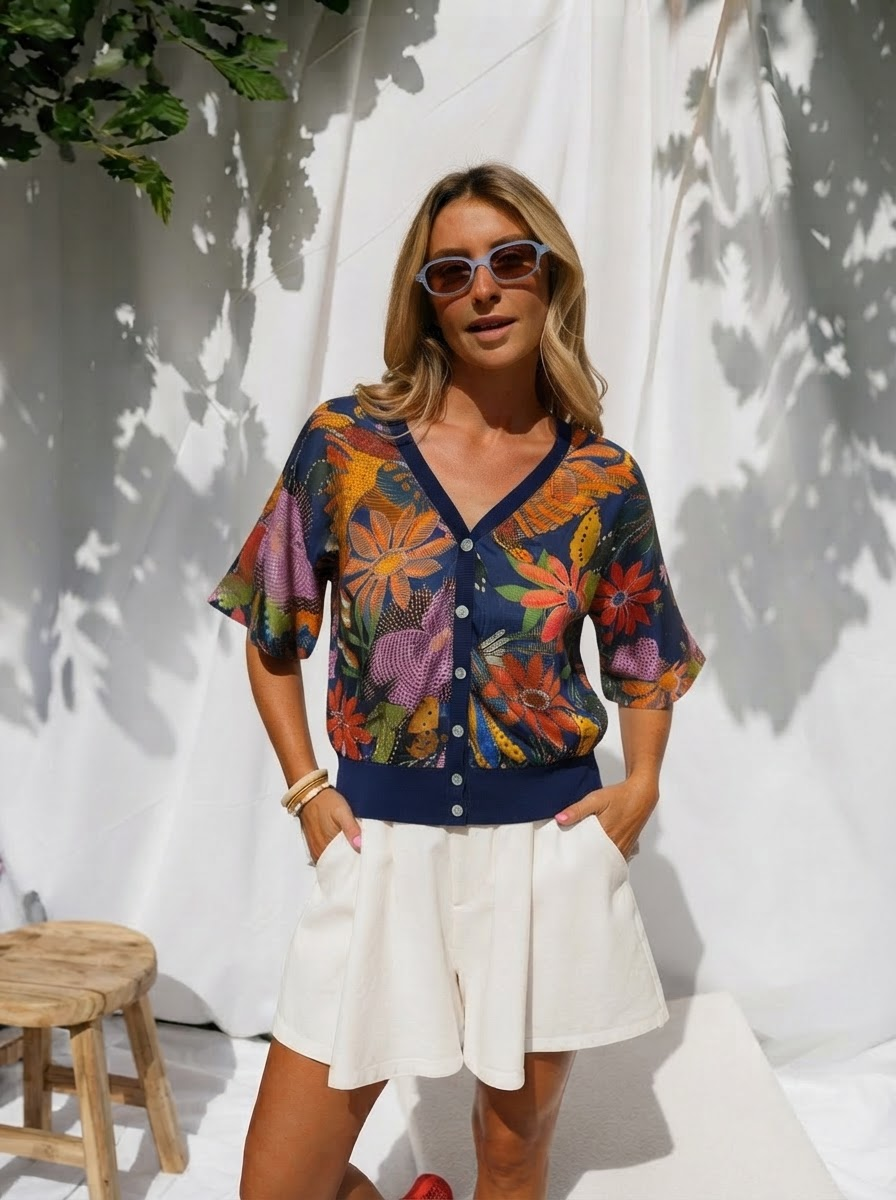 Rebecca Printed Button Top-8