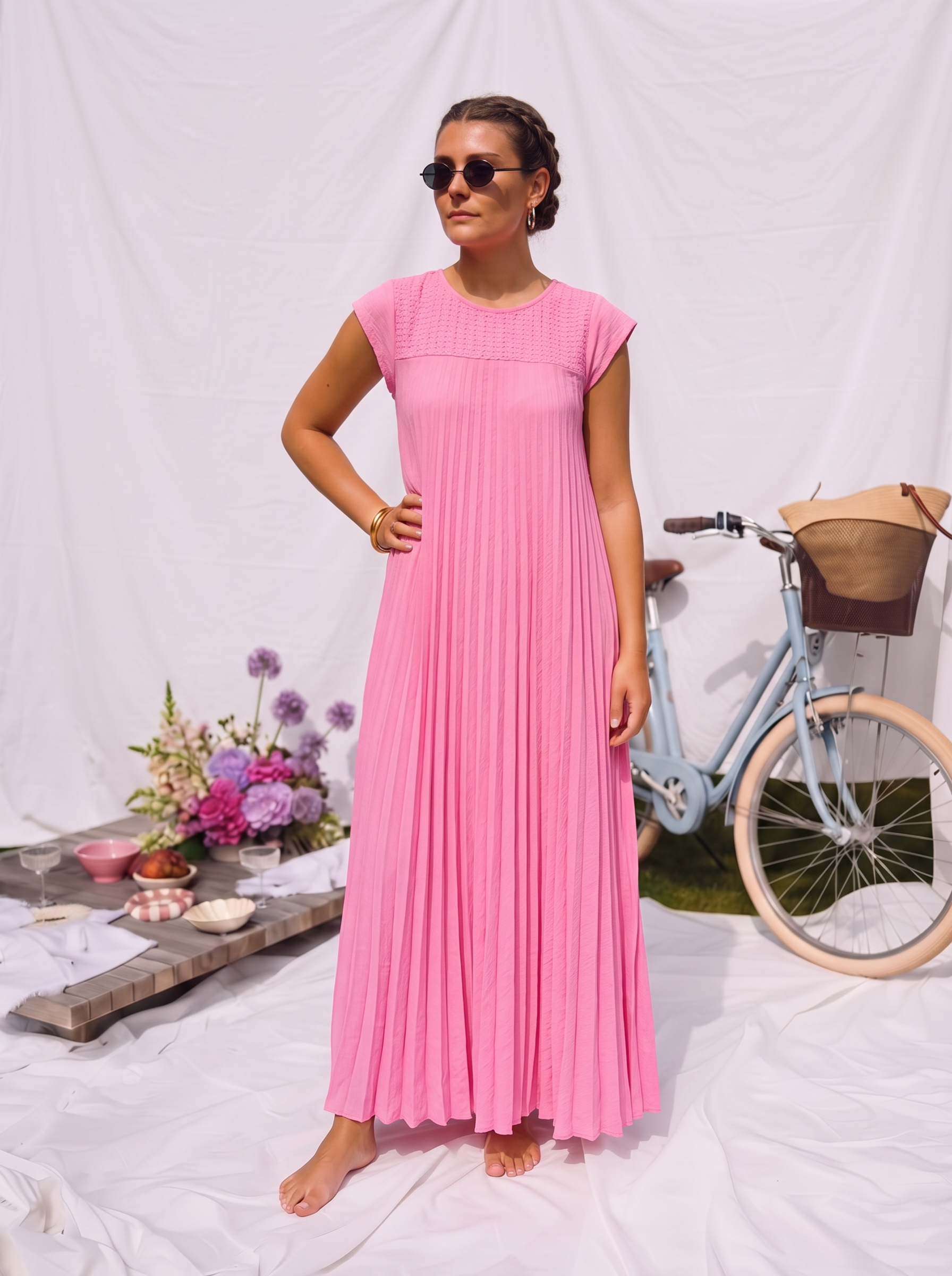 Carina Pleated Pink Dress