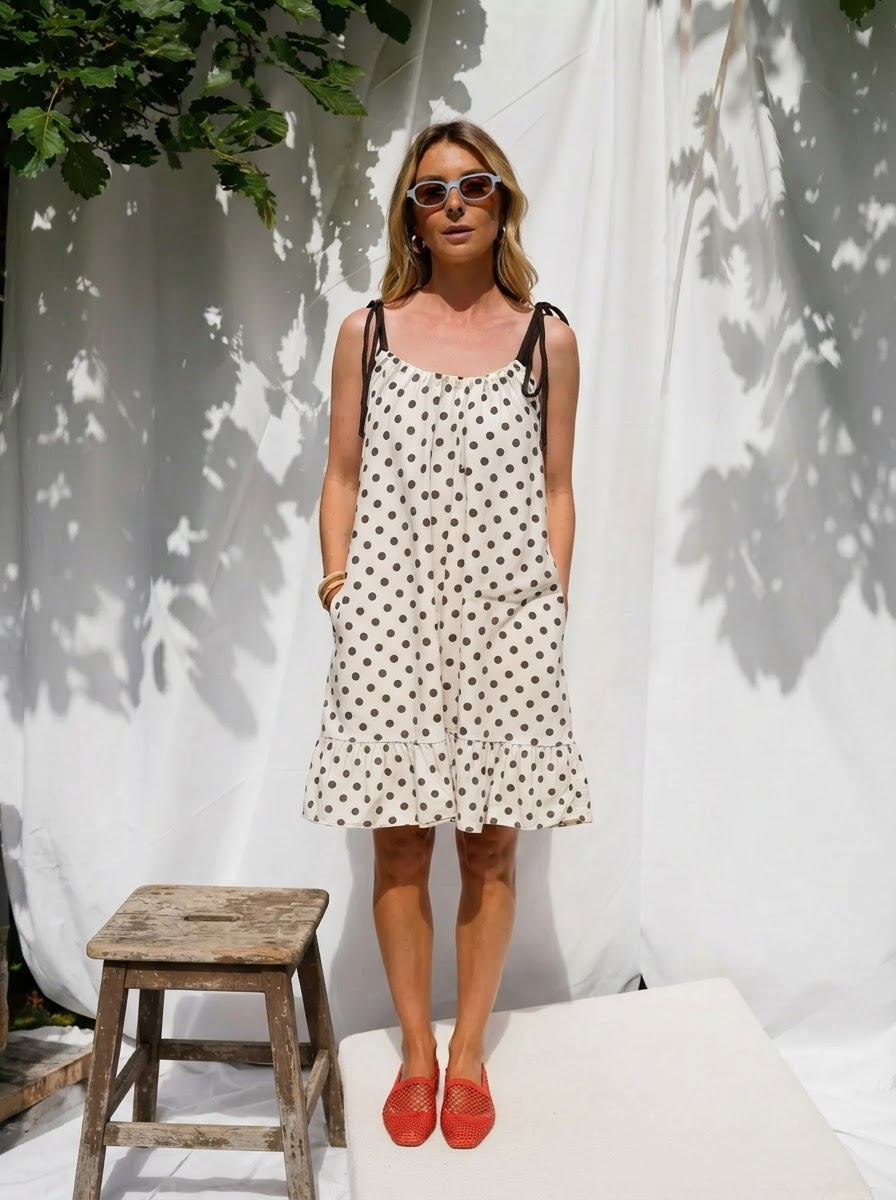 Polka Dot Tie Strap Dress-3