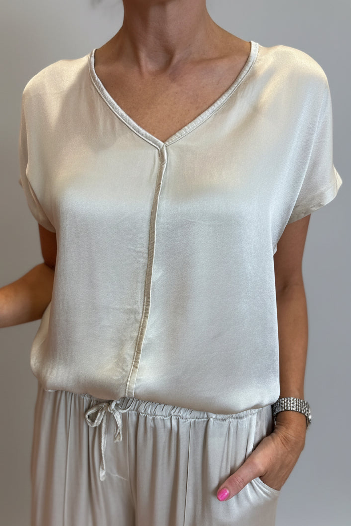 Satin V-Neck T-Shirt-11