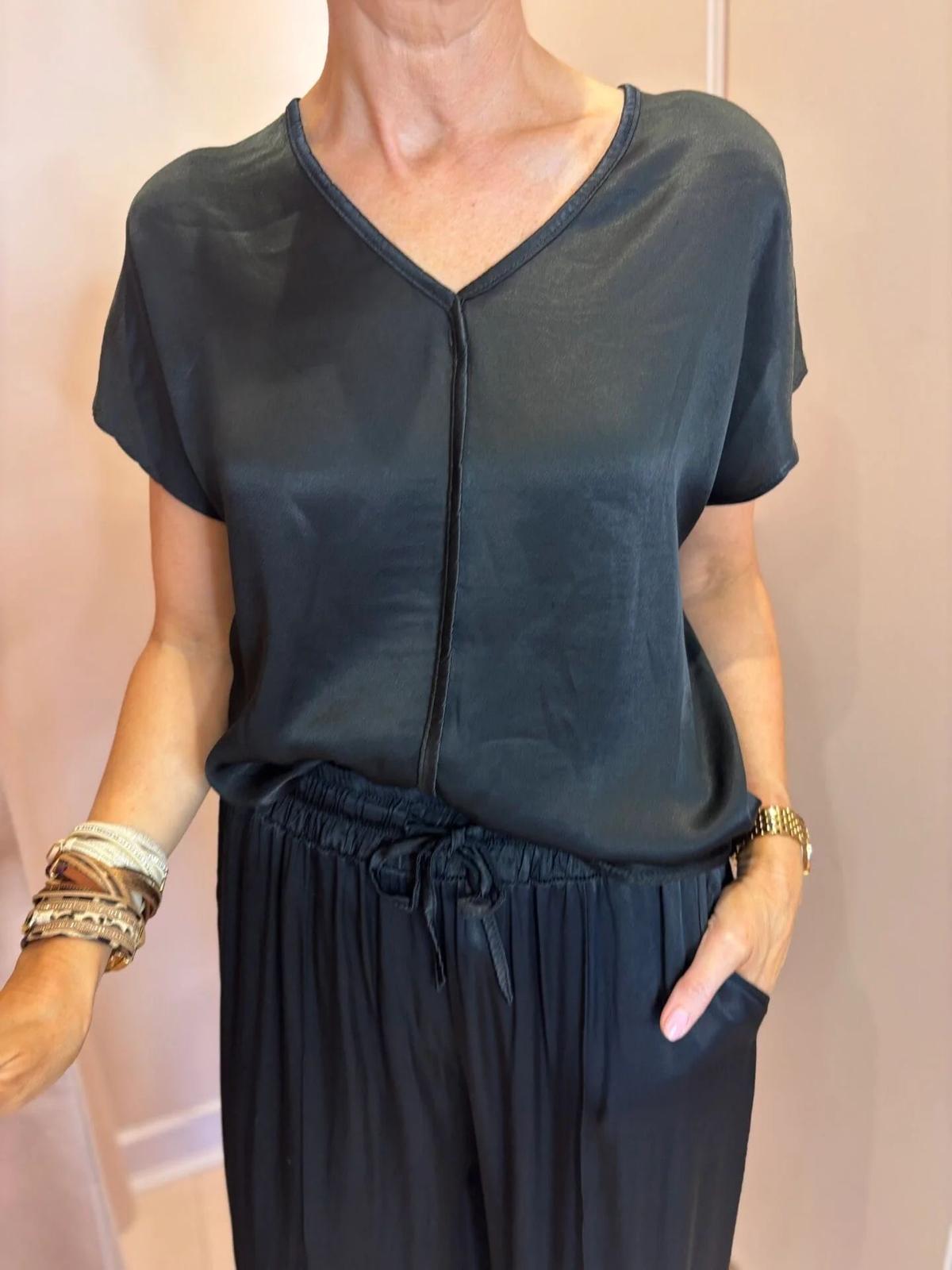 Satin V-Neck T-Shirt-18