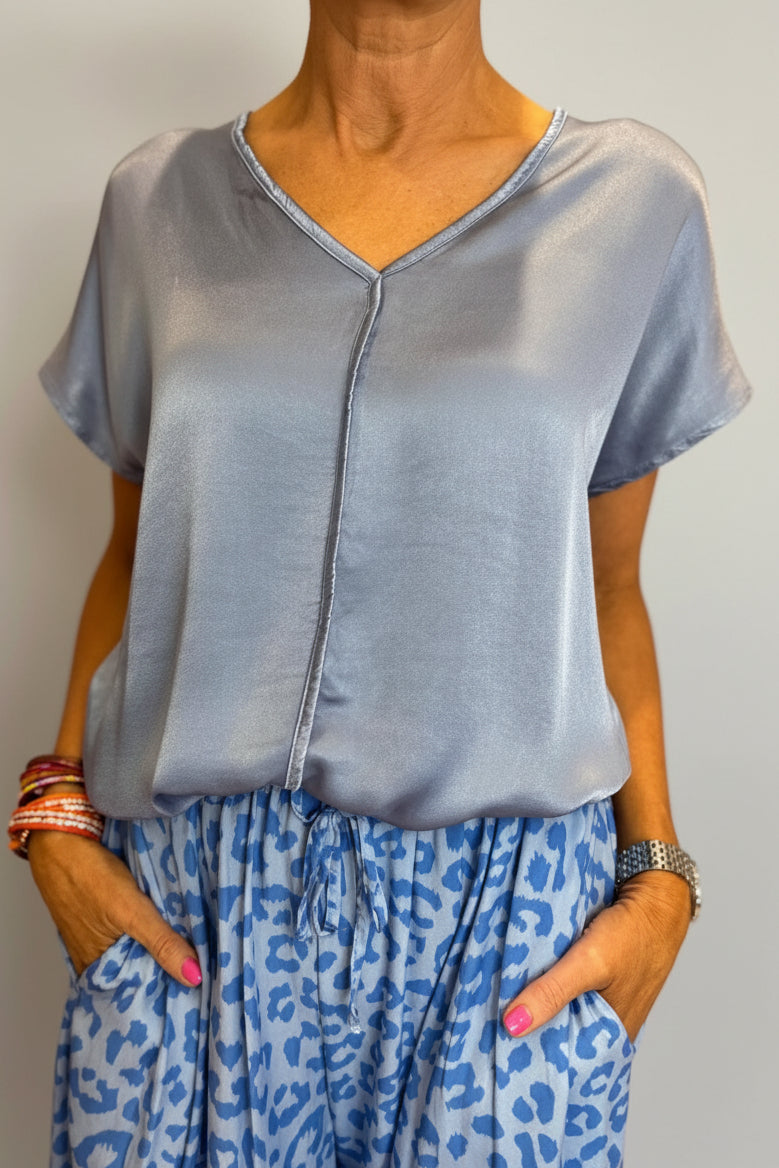 Satin V-Neck T-Shirt-2