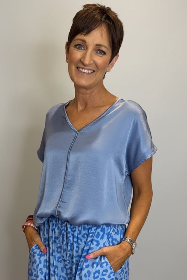 Satin V-Neck T-Shirt