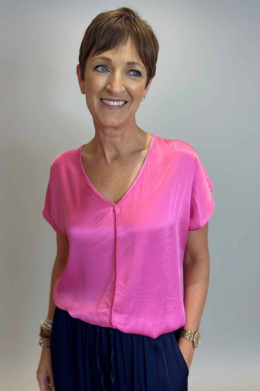 Satin V-Neck T-Shirt-16