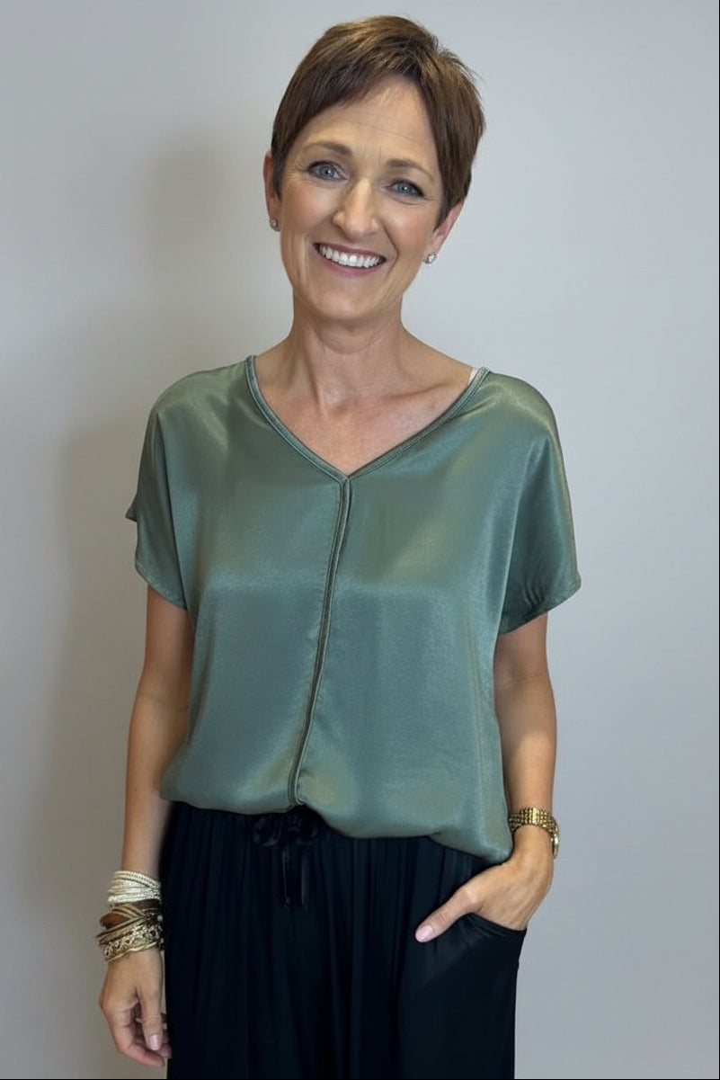 Satin V-Neck T-Shirt-3