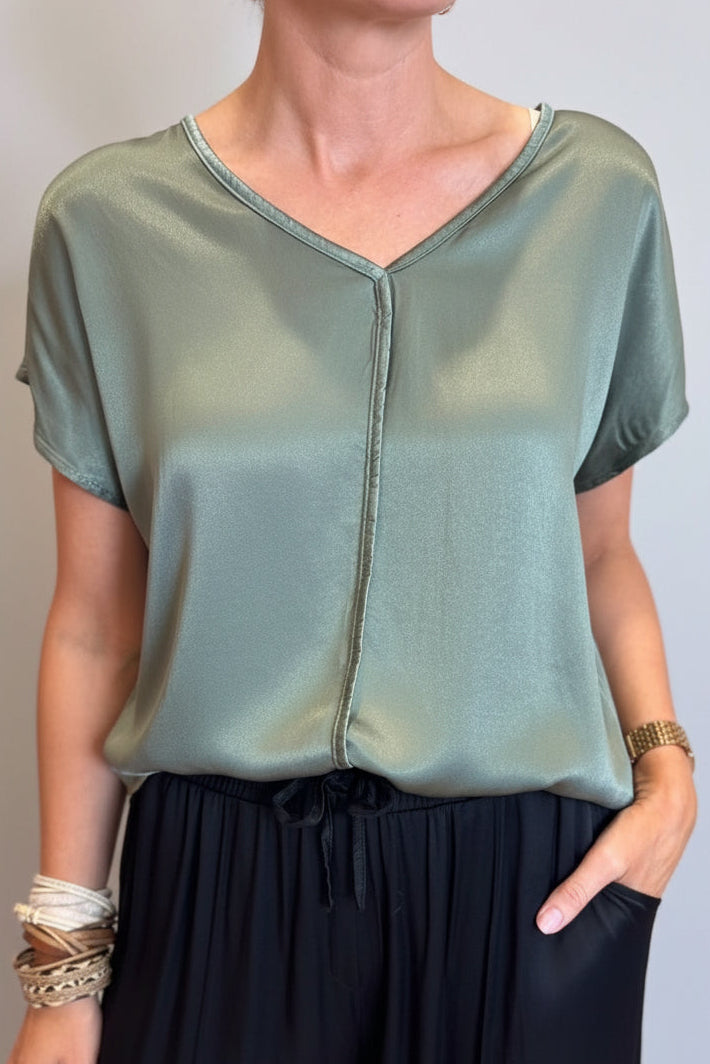 Satin V-Neck T-Shirt-5