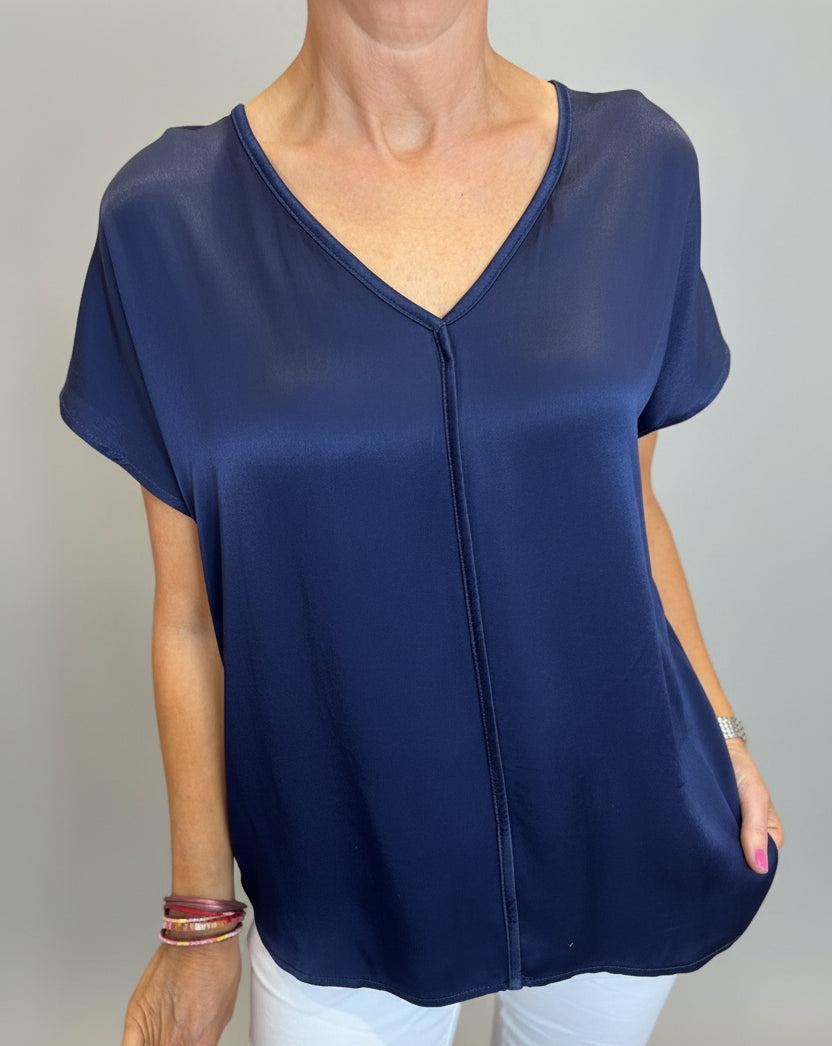 Satin V-Neck T-Shirt-13