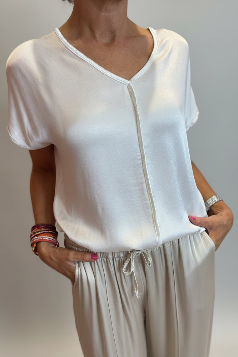 Satin V-Neck T-Shirt-9