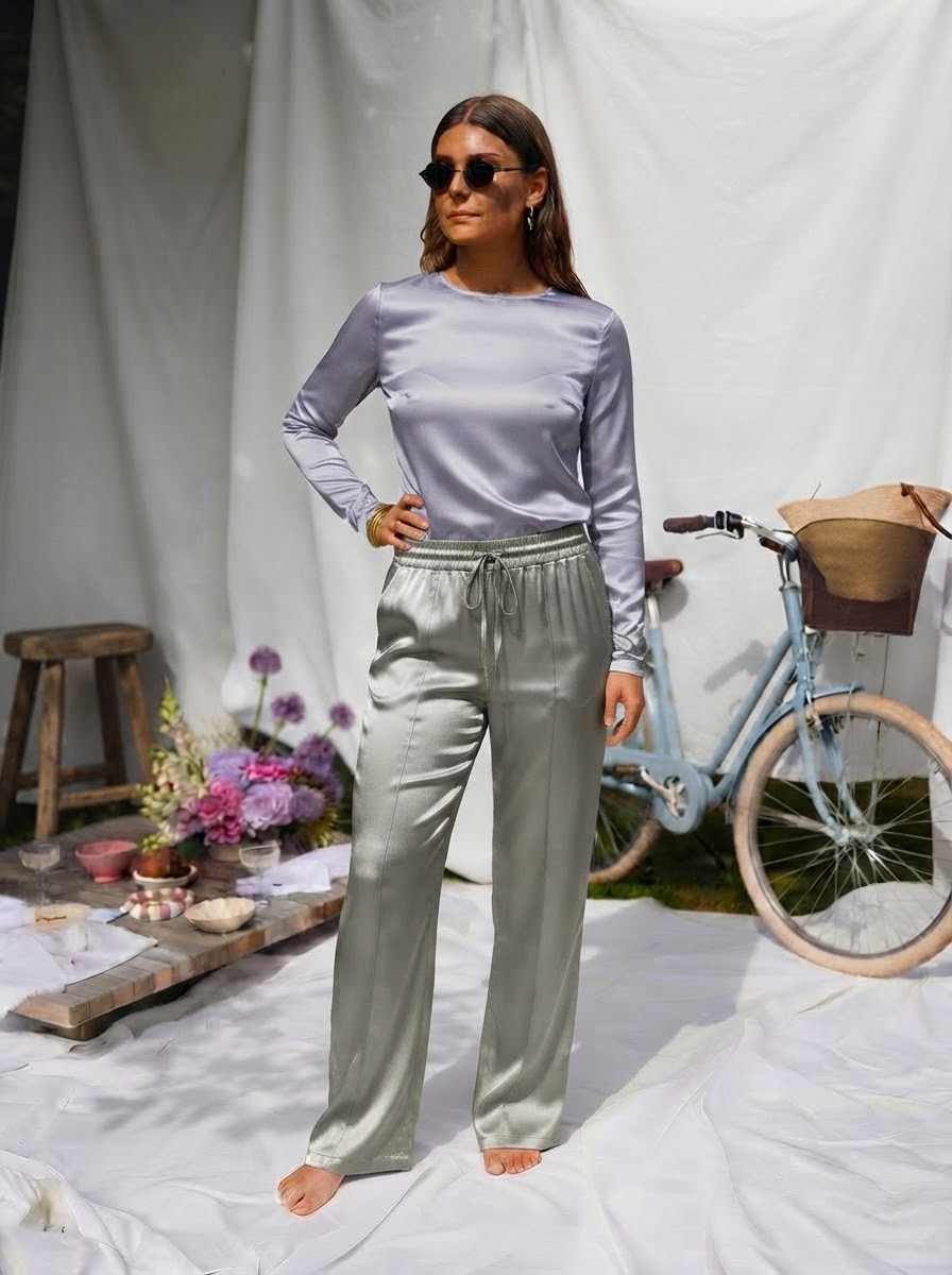 Satin Wide Leg Trousers-5