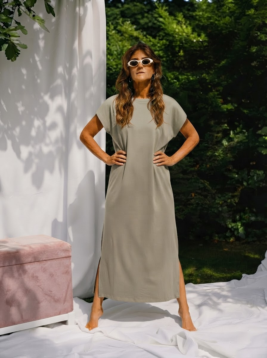 Soft Touch Side Slit Midi Dress-4