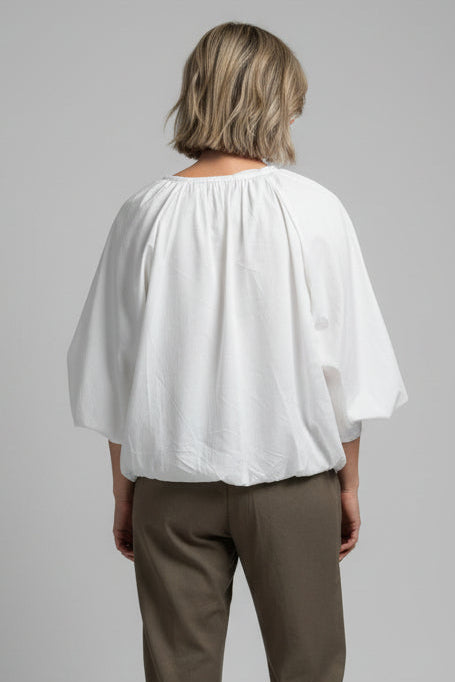 Tie Neck Balloon Sleeve Blouse-2
