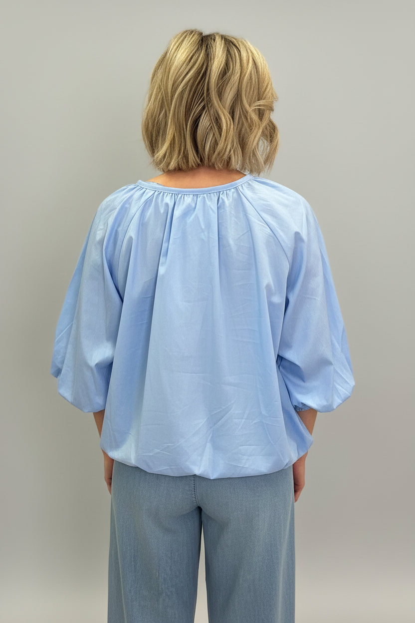 Tie Neck Balloon Sleeve Blouse-4