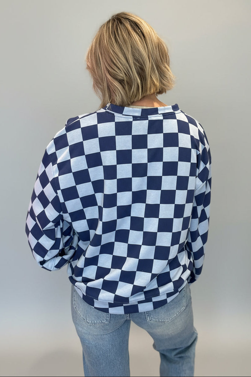 Check Print Balloon Sleeve Sweatshirt-6