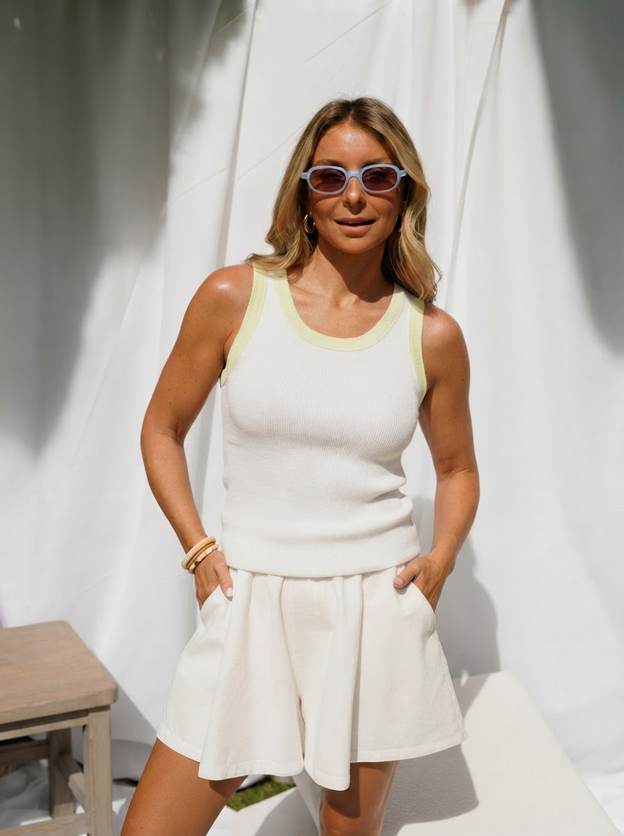 Cotton Contrast Trim Tank-3