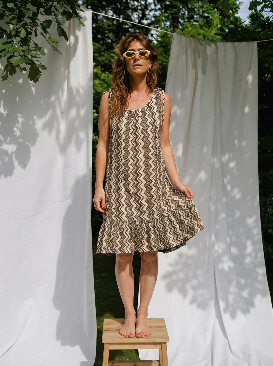 Zig Zag Cotton Tie Strap Dress-2