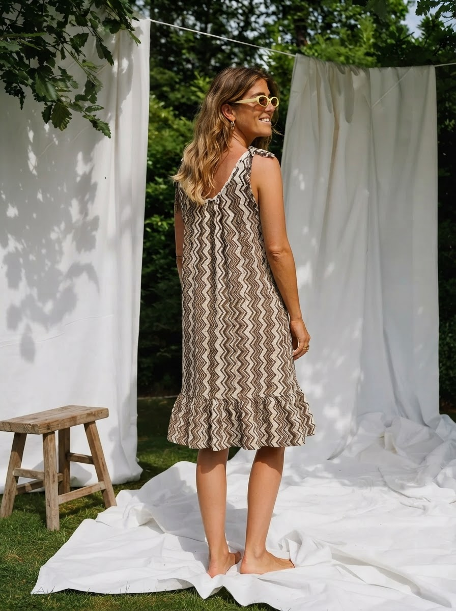 Zig Zag Cotton Tie Strap Dress-3